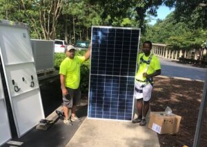 Solar panel being delivered to St. Francis of Assisi Church