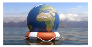 Earth floating in a life saver