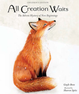 Wolf on book jacket of All Creation Waits: The Advent Mystery of New Beginnings, the Children's Edition.