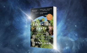 “Becoming Earth” book cover against a starry sky
