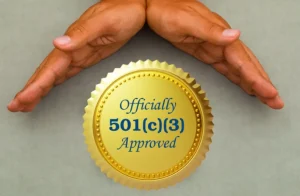 Open Hand on top of 501(c)(3) approved seal