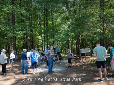 people gathering for the spring walk at Umstead park